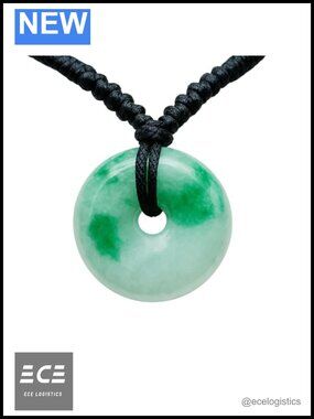 Handmade Genuine Jade Heart Donut Pendant Necklace Adjustable Cord